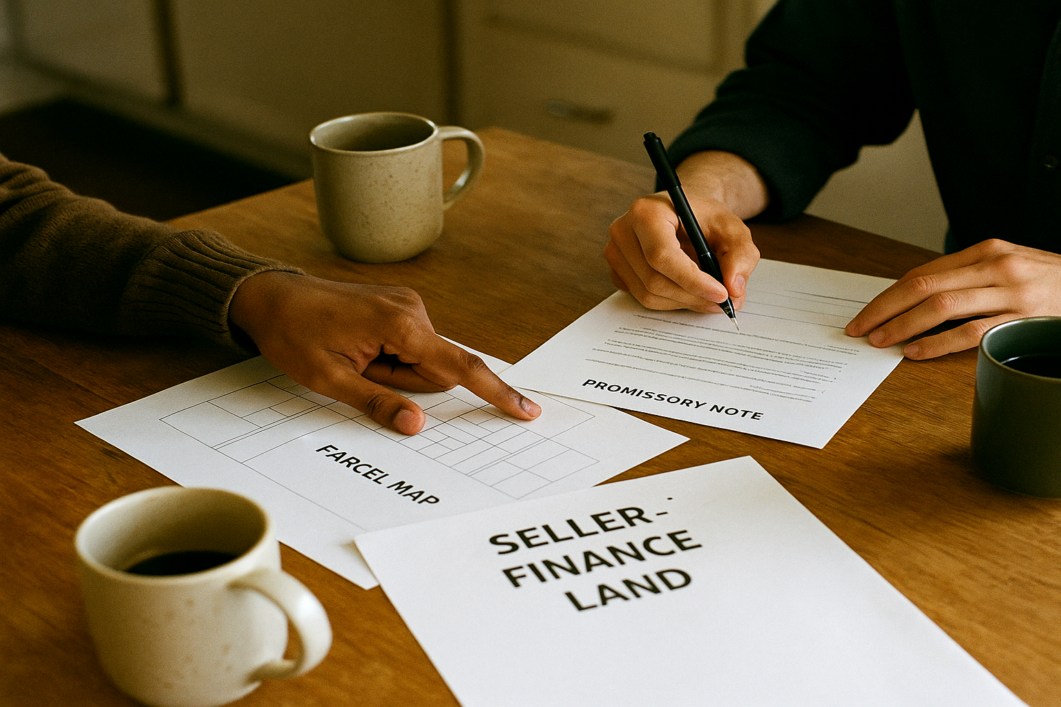 Cover image for How to Wholesale Land Without Burning Your Reputation showing Documentary editorial image of a clean transaction review setup with parcel photos, title notes, and checklists laid out neatly.