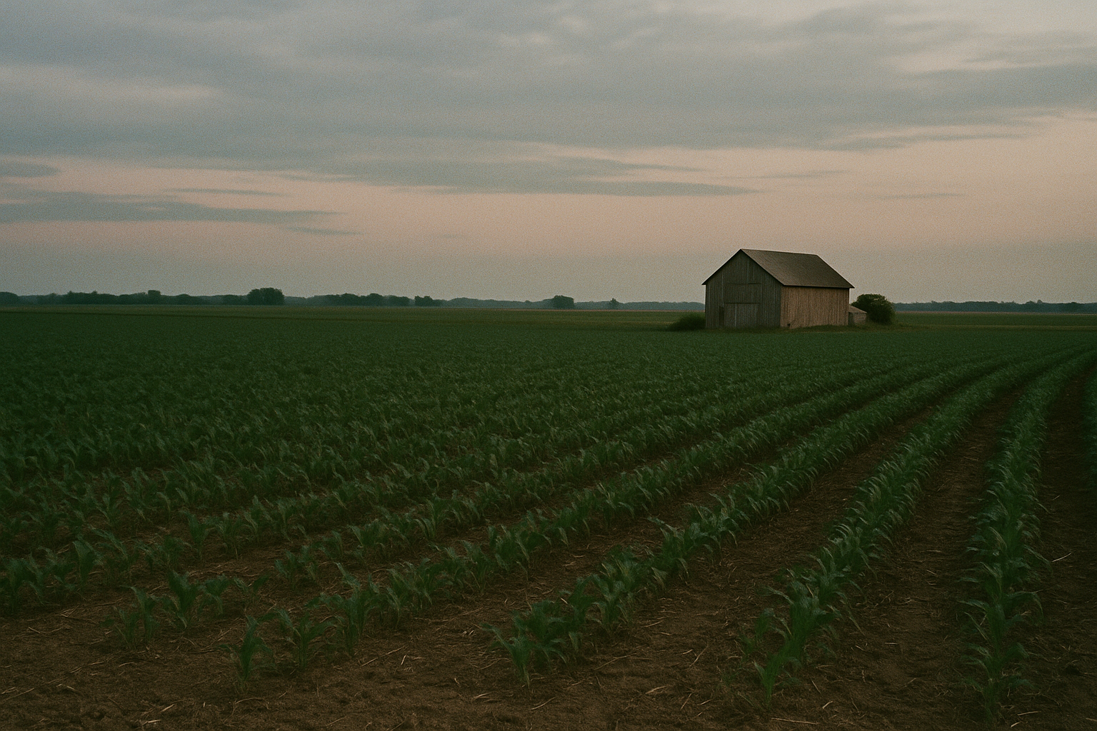 Cover image for Why Billionaires Keep Buying Farmland, and What It Means for Everyday Land Buyers showing American farmland at dusk, rows of crops, modest barn in the distance, wind moving through the field.