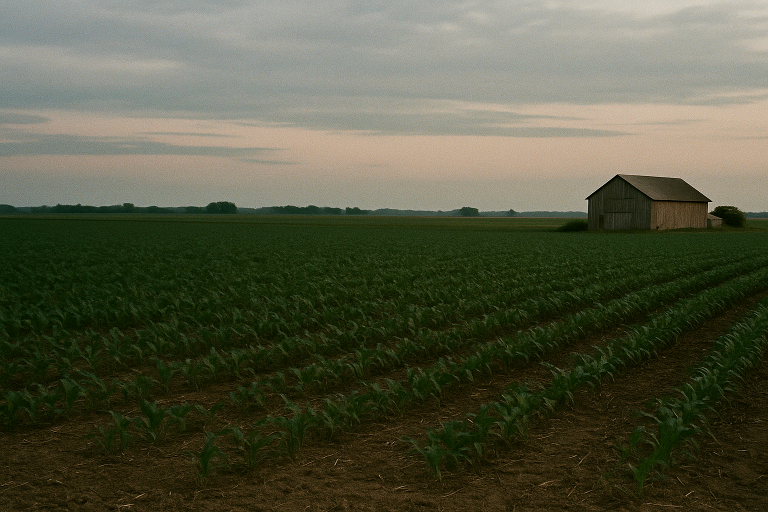 Cover image for Why Farmland Keeps Getting More Expensive showing Documentary farmland market image, expansive agricultural landscape with muted overlay feel of land value charts and parcel maps, economic-pressure editorial tone.